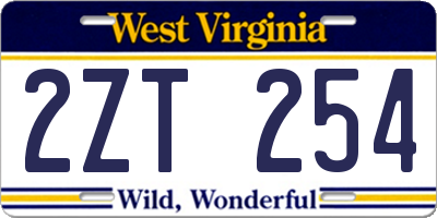 WV license plate 2ZT254
