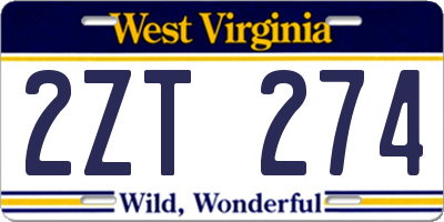 WV license plate 2ZT274