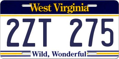 WV license plate 2ZT275