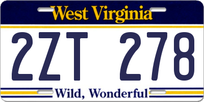 WV license plate 2ZT278