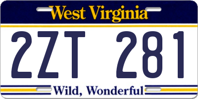 WV license plate 2ZT281