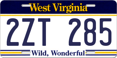 WV license plate 2ZT285