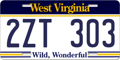 WV license plate 2ZT303
