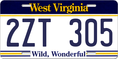 WV license plate 2ZT305