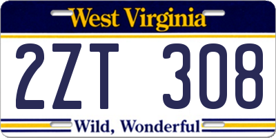 WV license plate 2ZT308