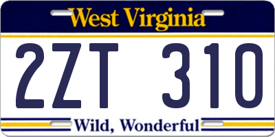 WV license plate 2ZT310