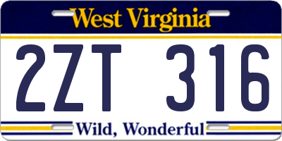 WV license plate 2ZT316