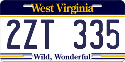 WV license plate 2ZT335
