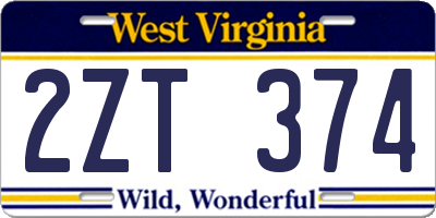 WV license plate 2ZT374