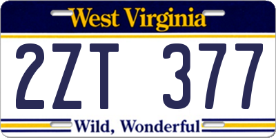 WV license plate 2ZT377