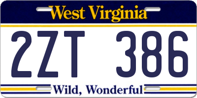 WV license plate 2ZT386