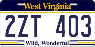 WV license plate 2ZT403