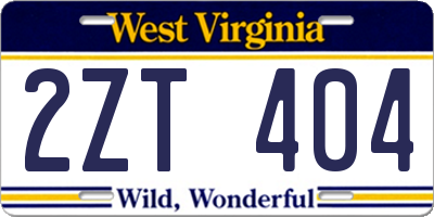 WV license plate 2ZT404