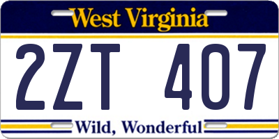 WV license plate 2ZT407