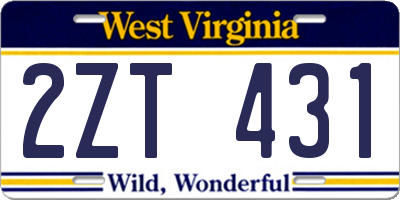 WV license plate 2ZT431