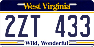 WV license plate 2ZT433