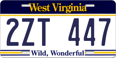 WV license plate 2ZT447