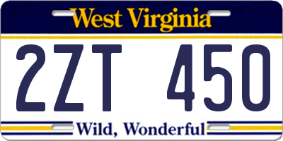 WV license plate 2ZT450