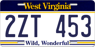 WV license plate 2ZT453