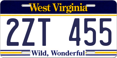 WV license plate 2ZT455