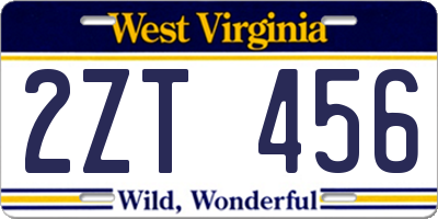 WV license plate 2ZT456