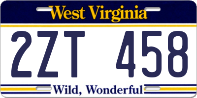 WV license plate 2ZT458