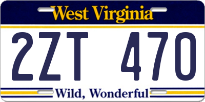 WV license plate 2ZT470