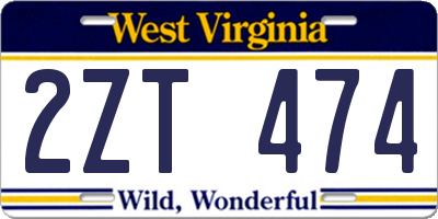 WV license plate 2ZT474