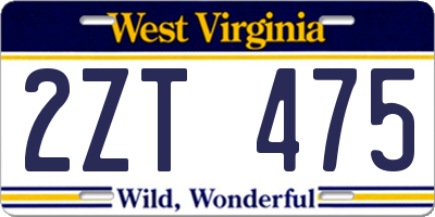 WV license plate 2ZT475
