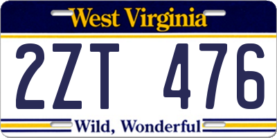 WV license plate 2ZT476