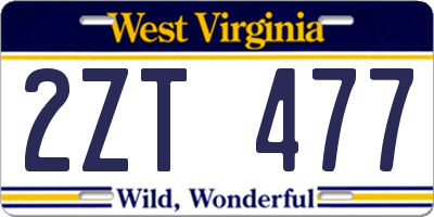 WV license plate 2ZT477