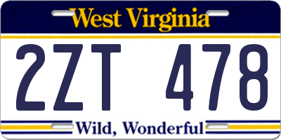 WV license plate 2ZT478