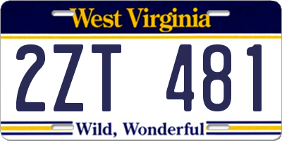 WV license plate 2ZT481