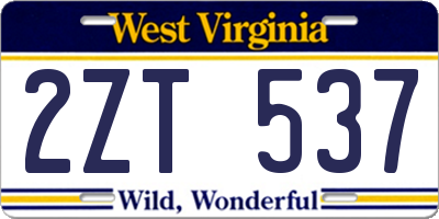 WV license plate 2ZT537