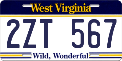 WV license plate 2ZT567