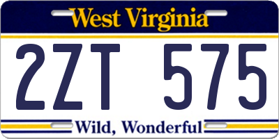 WV license plate 2ZT575