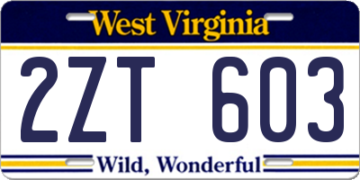 WV license plate 2ZT603