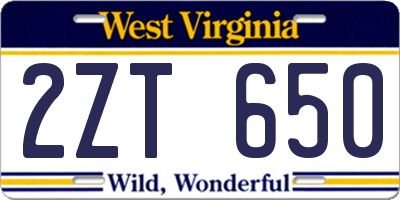 WV license plate 2ZT650