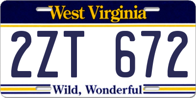 WV license plate 2ZT672