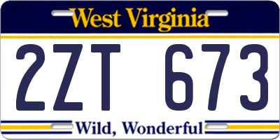 WV license plate 2ZT673