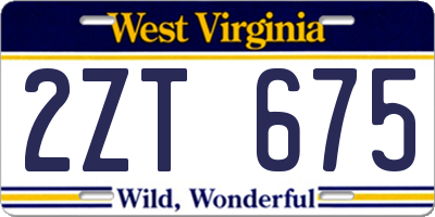 WV license plate 2ZT675