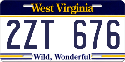 WV license plate 2ZT676
