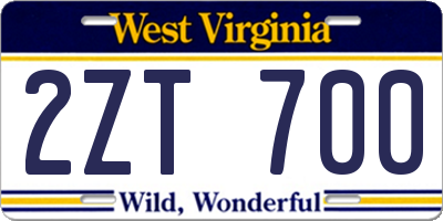 WV license plate 2ZT700