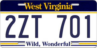 WV license plate 2ZT701