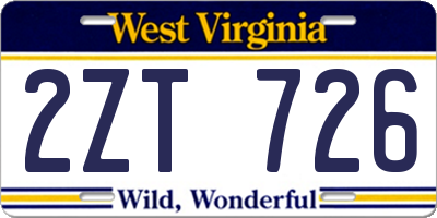 WV license plate 2ZT726