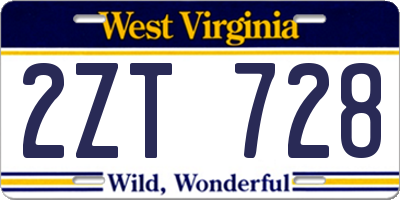 WV license plate 2ZT728