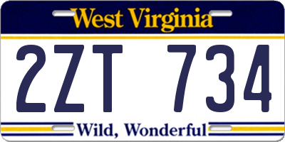 WV license plate 2ZT734