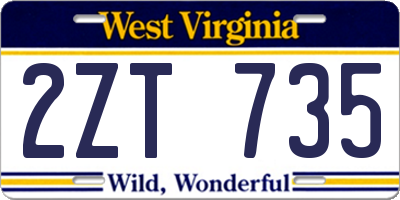 WV license plate 2ZT735