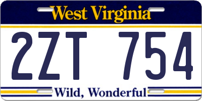 WV license plate 2ZT754