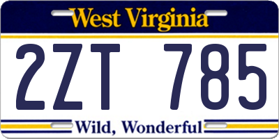 WV license plate 2ZT785